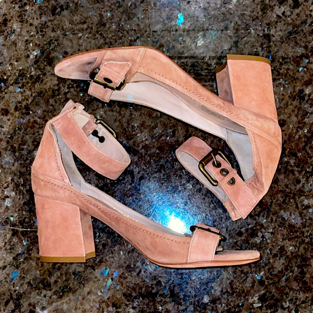 Anthropologie Pura Lopez blush suede sandal heels